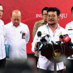 Mentan Syahrul Yasin Limpo memberikan keterangan pers, di Kompleks Istana Kepresidenan, Jakarta, Rabu (15/03) siang.