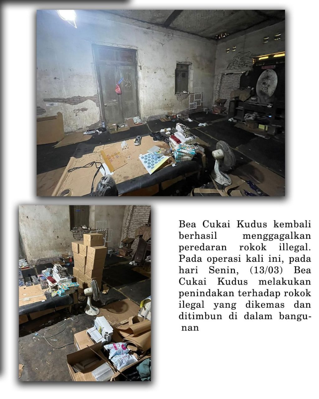 Bangunan Penimbunan Rokok Ilegal di Jepara Dibongkar Bea Cukai Kudus