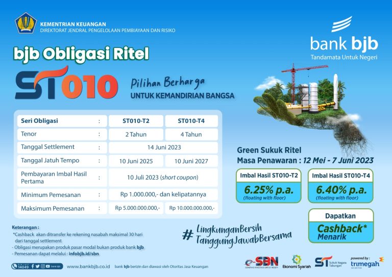 bank bjb Ikut Tawarkan ST010, Ada Cashback Menarik bagi Investor