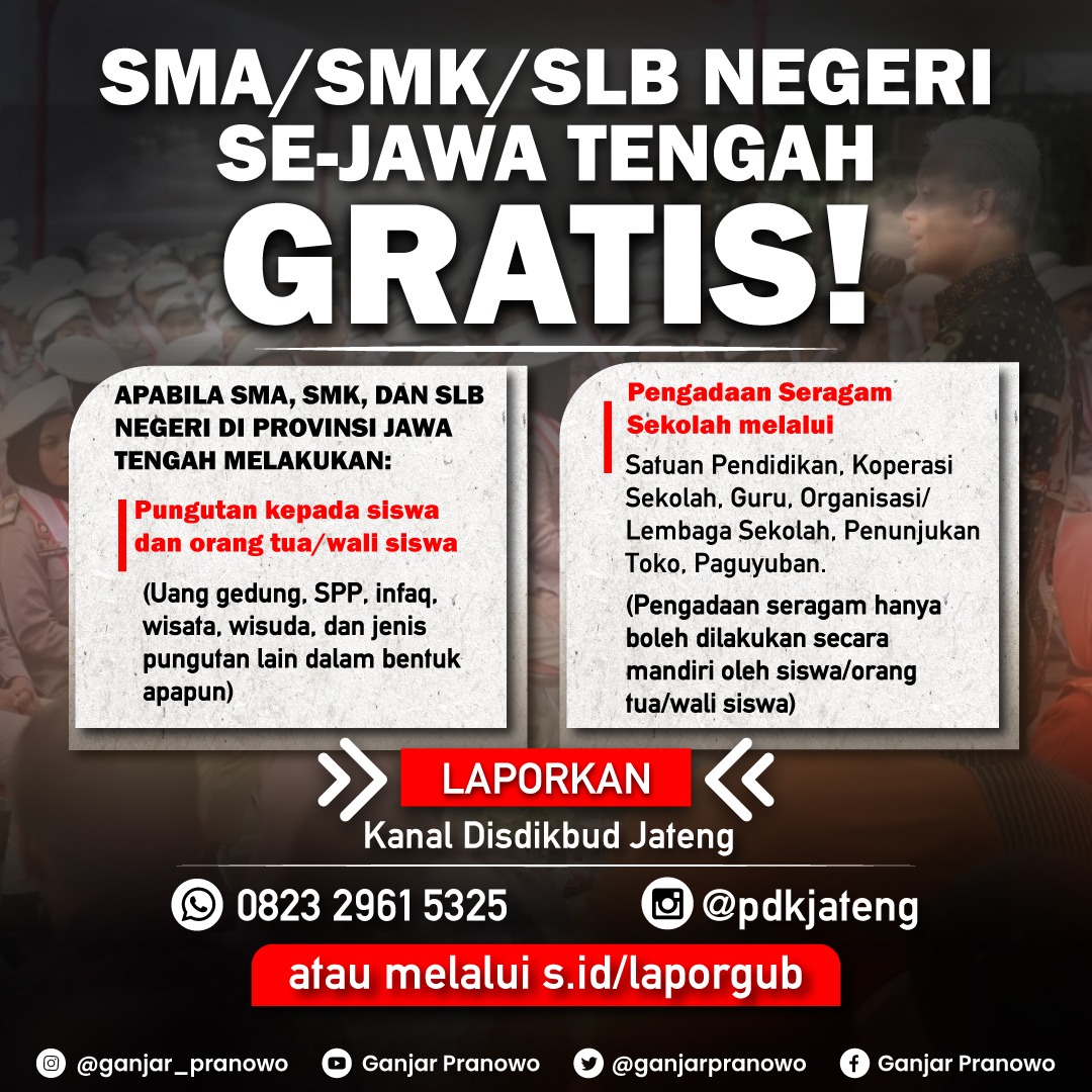 Cegah Pungli di Sekolah, Ganjar Buka Layanan Aduan