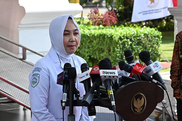 Kepala BMKG Dwikorita Karnawati memberikan keterangan pers, di Jakarta Selasa (18/07).