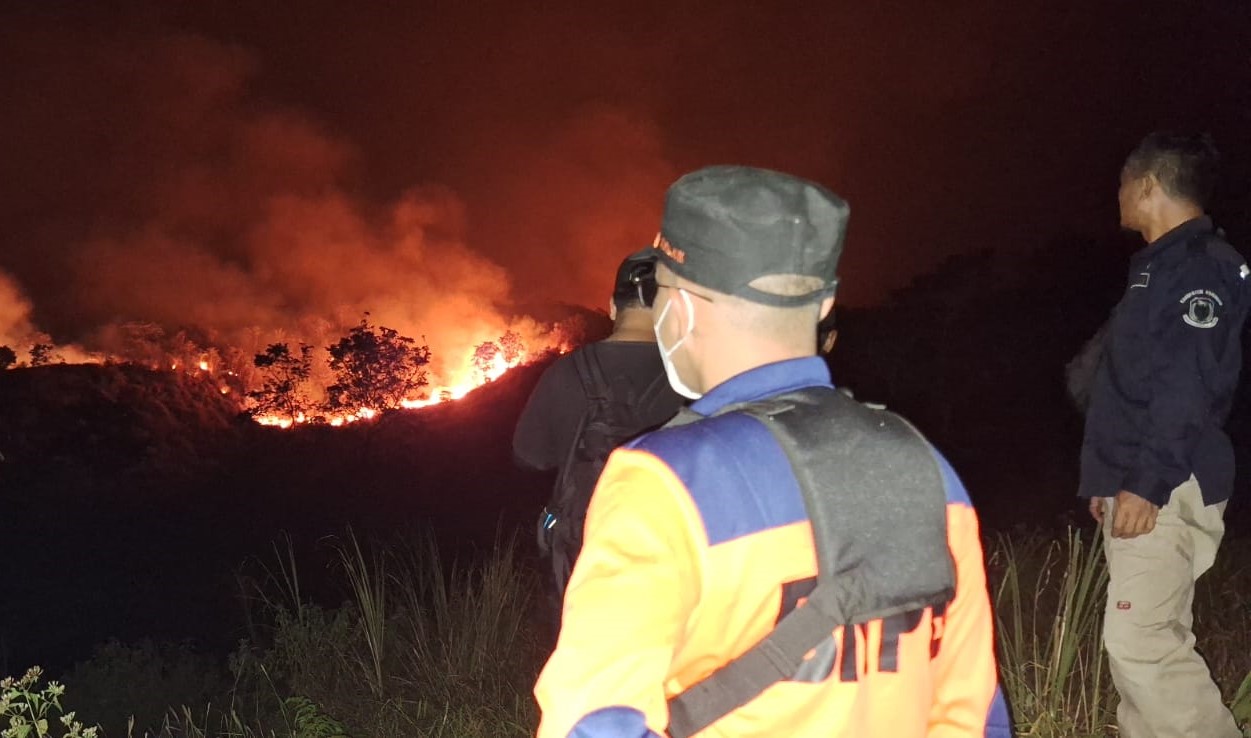 Sebanyak 120 personel gabungan melakukan pemadaman karhutla di Taman Nasonal Gunung Ciremai, Kabupaten Kuningan, Jawa Barat, Jumat (25/08). HinggaSabtu (26/08) api belum bisa dipadamkan.