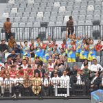 Presiden Jokowi didampingi sejumlah pejabat di Indonesia Arena, di Senayan, Jakarta, Senin (07/08).