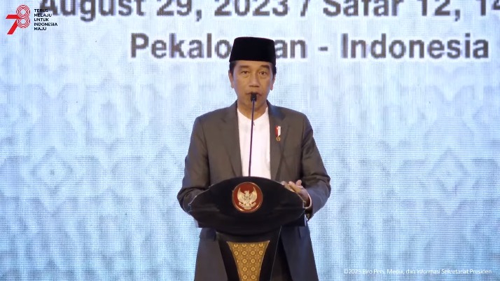 Presiden RI Joko Widodo (Jokowi) membuka Muktamar Sufi Internasional Tahun 2023, di Sahid International Convention Centre, Pekalongan, Jawa Tengah, Selasa (29/08) siang.