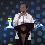 Presiden Jokowi pada Peresmian Pembukaan Rakernas XVIII HIPMI Tahun 2023, di Nusantara Hall ICE BSD City, Kabupaten Tangerang, Banten, Kamis (31/08).