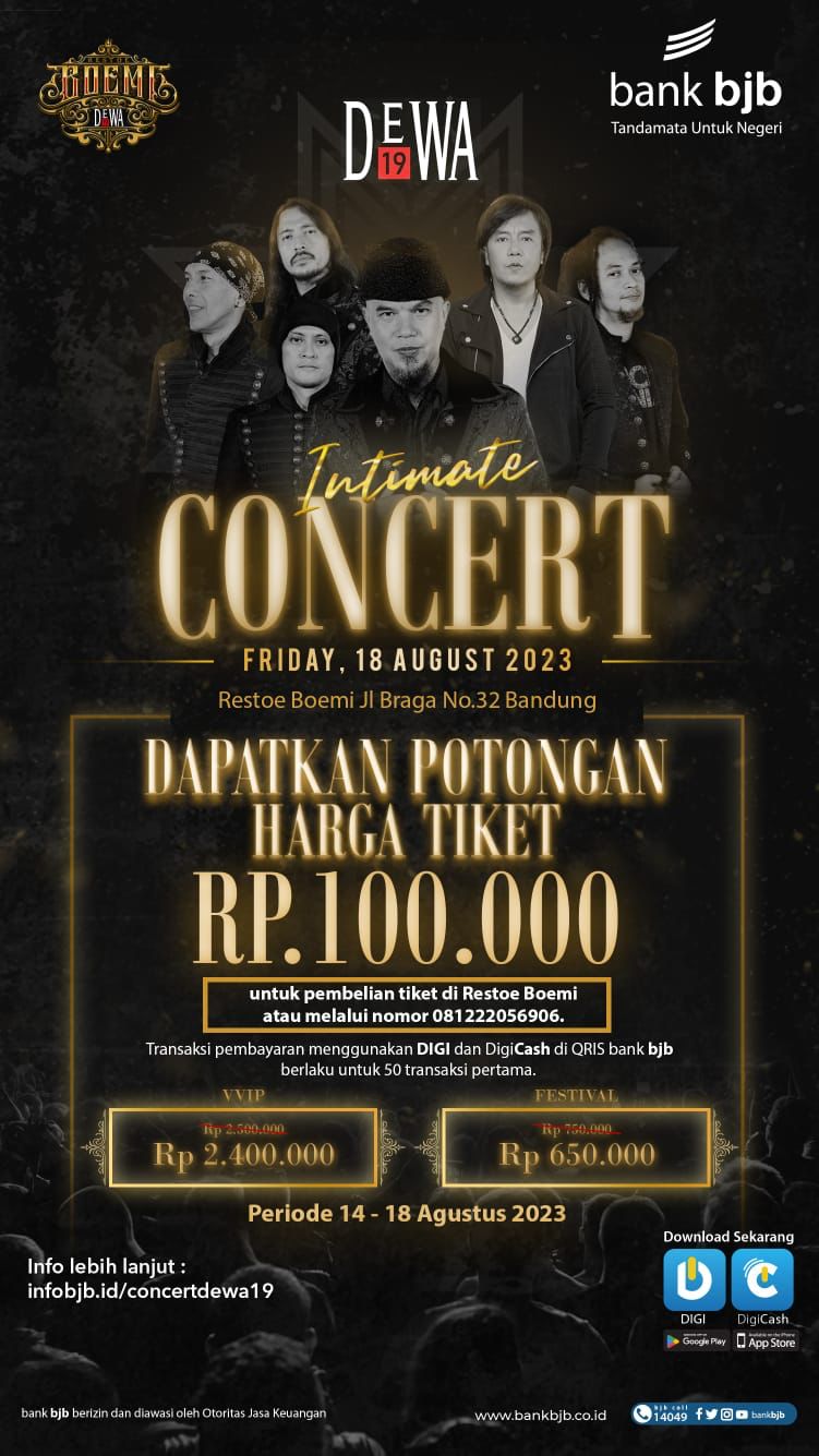 INTIMATE CONCERT DEWA 19 by bank bjb di Bandung, Dapatkan Diskon Tiket Spesial dengan bjb DIGI dan DigiCash