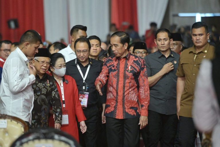 Presiden Jokowi saat menghadiri pembukaan Rakernas IV PDIP, di JI-EXPO, Kemayoran, Jakarta, Jumat (29/09) siang. (Foto: Dok Humas Setkab)