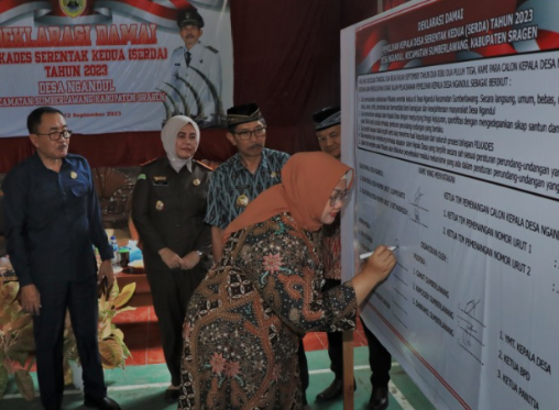 28 Cakades Deklarasi Damai, Bupati Berharap Pilkades Serentak Kedua Berlangsung Kondusif (Foto: Dok Diskominfo Sragen)