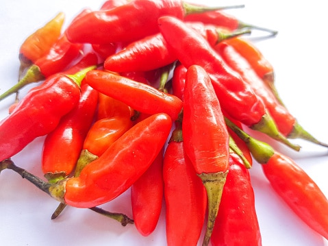 Cabe rawit Merah. Red Cayenne pepper isolated on white background